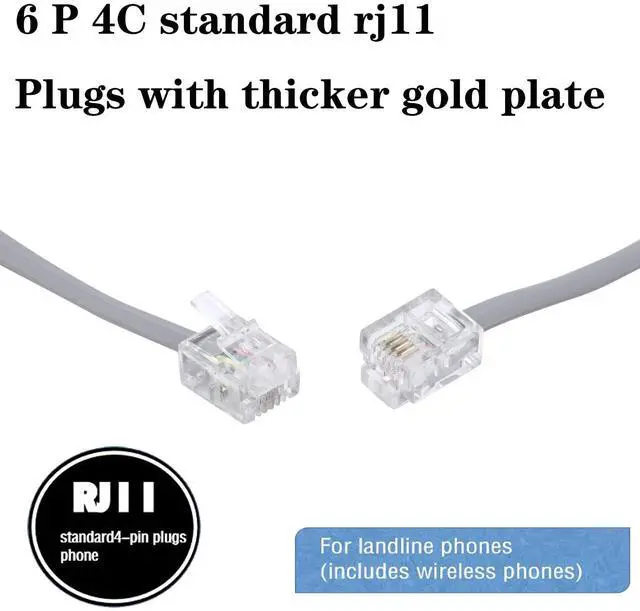 Alt view image 4 of 7 - Telephone landline Extension Cord Cable Cord with Standard RJ-11 6P4C Plug (3Ft-3Pack, Silver)