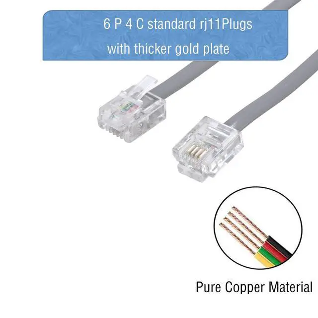 Alt view image 2 of 7 - Telephone landline Extension Cord Cable Cord with Standard RJ-11 6P4C Plug (3Ft-3Pack, Silver)