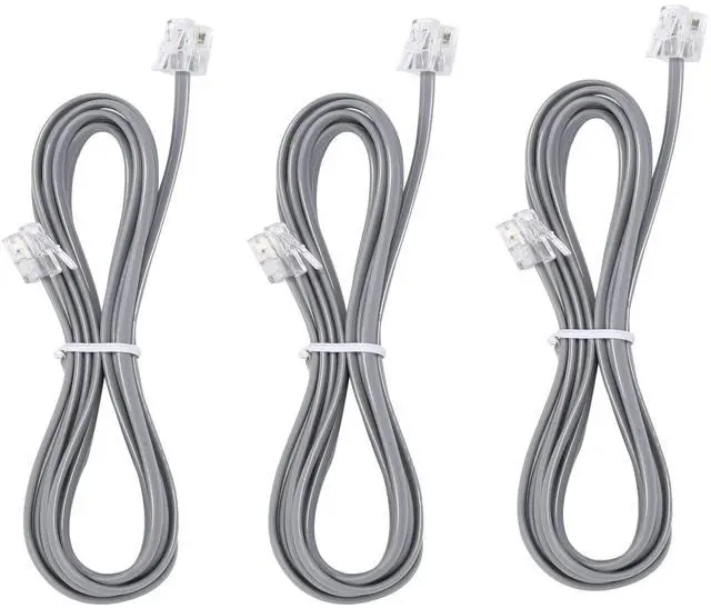 Main image of Telephone landline Extension Cord Cable Cord with Standard RJ-11 6P4C Plug (3Ft-3Pack, Silver)