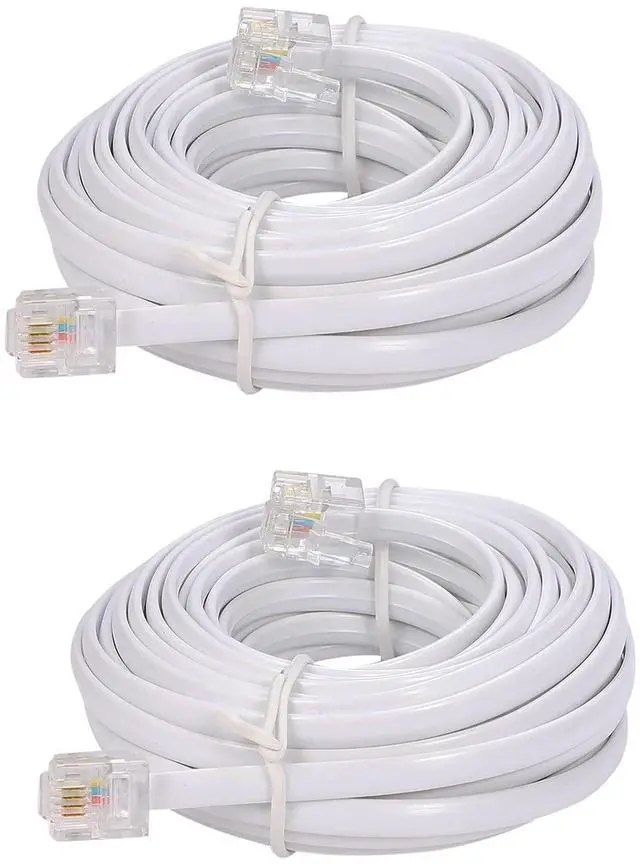 Main image of 20-Foot Telephone landline Extension Cord Cable Cord with Standard RJ-11 6P4C Plug (White 6M, 2Pack)