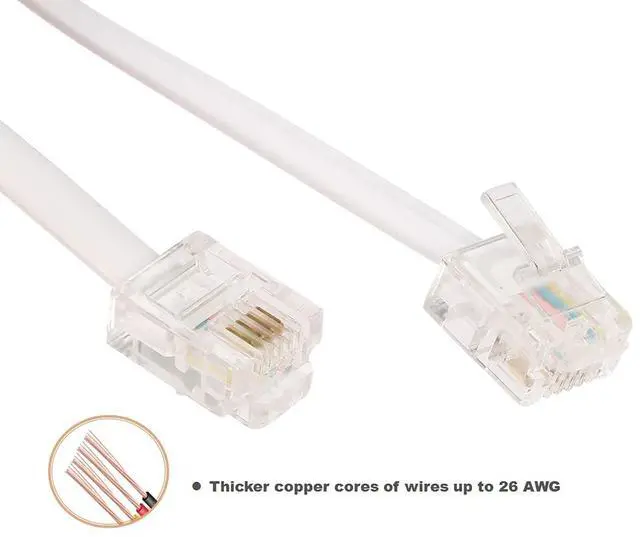 Alt view image 4 of 5 - 20-Foot Telephone landline Extension Cord Cable Cord with Standard RJ-11 6P4C Plug (White 6M, 2Pack)