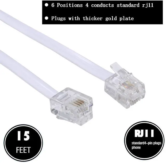 Alt view image 3 of 7 - 15-Ft Telephone landline Extension Cord Cable Cord with Standard RJ-11 6P4C Plug (White, 2Pack)