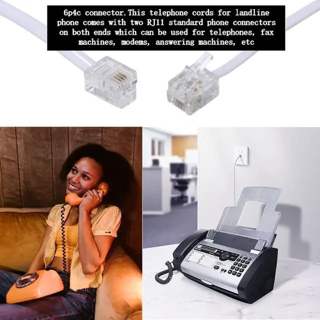 Alt view image 5 of 7 - 15-Ft Telephone landline Extension Cord Cable Cord with Standard RJ-11 6P4C Plug (White, 2Pack)