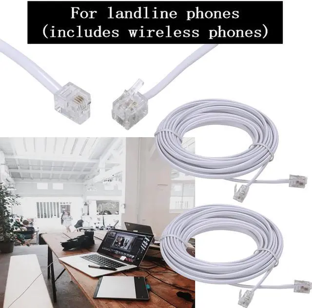 Alt view image 6 of 7 - 15-Ft Telephone landline Extension Cord Cable Cord with Standard RJ-11 6P4C Plug (White, 2Pack)