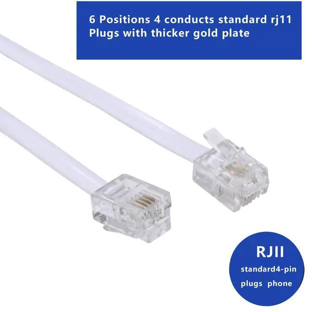 Alt view image 4 of 7 - Telephone landline Extension Cord Cable, Cord with Standard RJ-11 6P4C Plug (10FT-4Pack-White)
