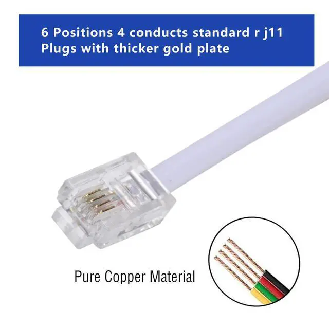 Alt view image 5 of 7 - Telephone landline Extension Cord Cable, Cord with Standard RJ-11 6P4C Plug (10FT-4Pack-White)