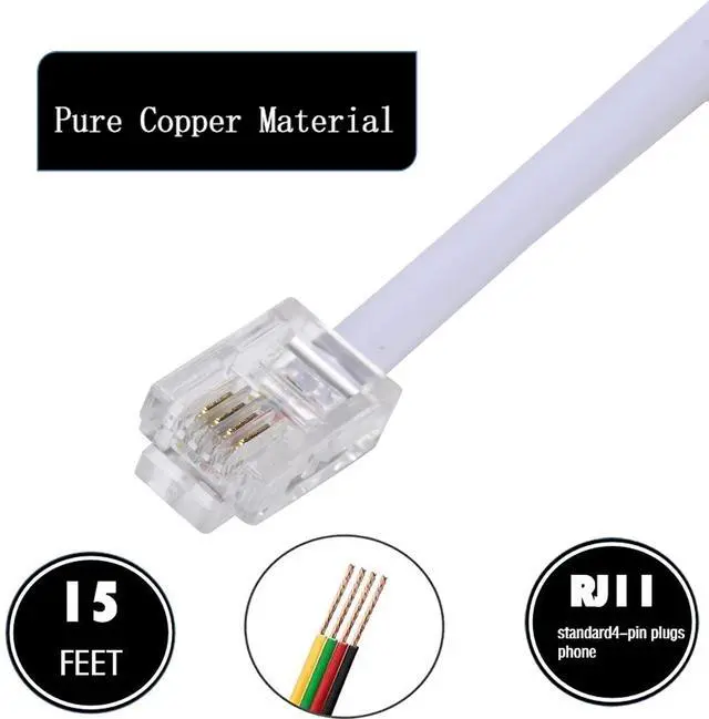 Alt view image 2 of 7 - 15-Ft Telephone landline Extension Cord Cable Cord with Standard RJ-11 6P4C Plug (White, 2Pack)