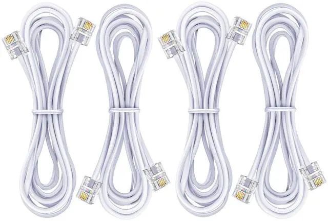 Main image of Telephone landline Extension Cord Cable, Cord with Standard RJ-11 6P4C Plug (10FT-4Pack-White)