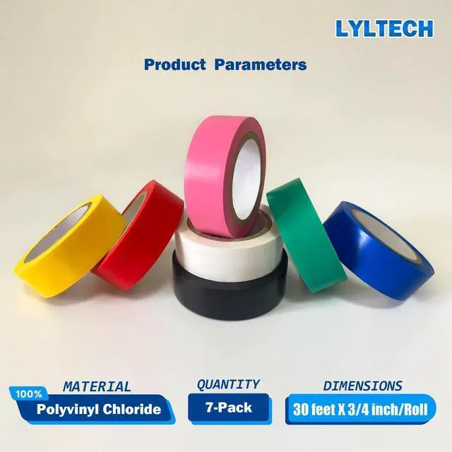 Alt view image 2 of 7 - Electrical Tape Colors 7 Rolls 3/4-Inch by 30 Feet, Waterproof,Strong Adhesive, Durable, Easy-Wrap,Pink, Yellow, Red, Green, Blue, White, Black