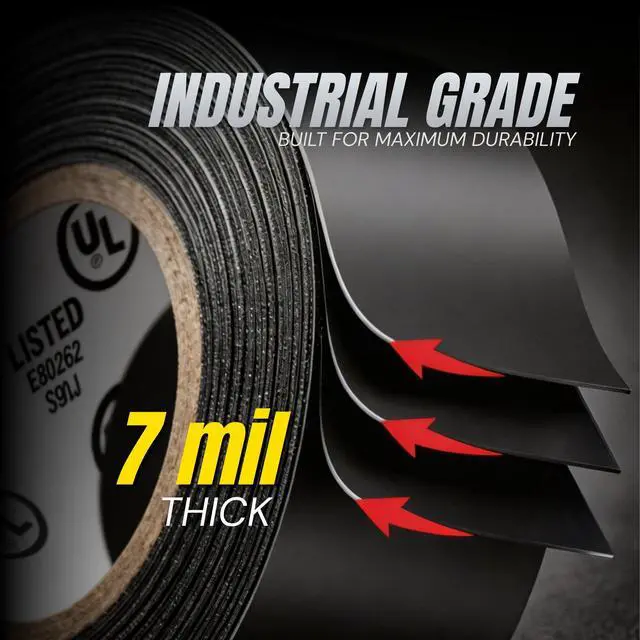 Alt view image 4 of 7 - Wide Electrical Tape - Heavy Duty Flame Retardant Black Electrical Tape, Industrial Grade Waterproof PVC Vinyl Roll, 2in x 66ft, 7 Mil, 600V - UL/CSA Listed