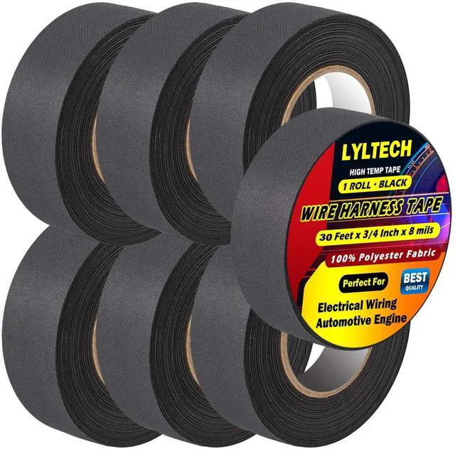 Main image of Wire Harness Tape 7 Rolls, Polyester Fabric,Flame Retardant,at 257 to -40, Wiring Loom Harness Electrical Tape,Each Roll 3/4 inch x 30 ft