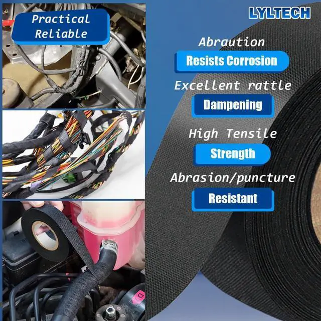 Alt view image 5 of 7 - Wire Harness Tape 7 Rolls, Polyester Fabric,Flame Retardant,at 257 to -40, Wiring Loom Harness Electrical Tape,Each Roll 3/4 inch x 30 ft