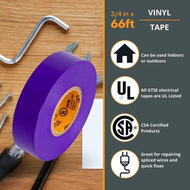 Alt view image 4 of 7 - Purple Electrical Tape, 1 Roll Waterproof, Industrial Grade Vinyl, 3/4 in x 66ft Strong Self-Adhesive PVC Electric Tape for Wire Insulation, 7 Mil, 600V UL/CSA Listed