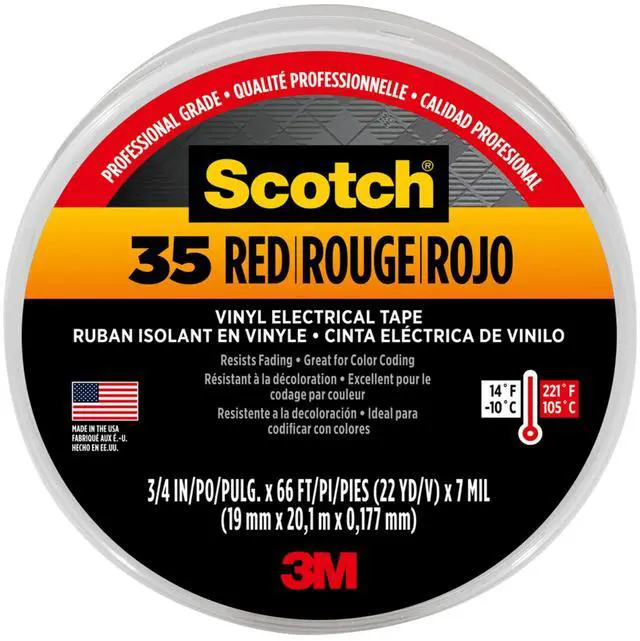 Main image of 10810 Scotch 35 Vinyl Electrical Color Coding Tape, 3/4-Inch x 66ft, Red