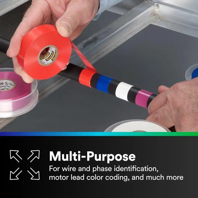 Alt view image 3 of 7 - Scotch Vinyl Color Coding Electrical Tape 35, Premium Grade, Flame Retardant, UV Resistant, Electrical and Mechanical Protection, Pink, 7 mil, 3/4 in x 66 ft, 1 Roll