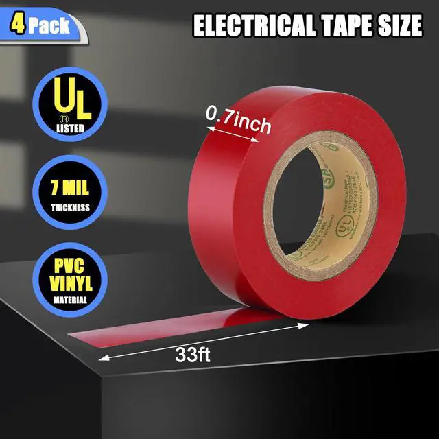 Alt view image 2 of 7 - Red Electrical Tape, Professional Grade UL Approved, 4 Pack Multipurpose Electrical Tape for Home Improvement Electrical Equipment, 0.7in X 33ft PVC Electric Insulating Tape