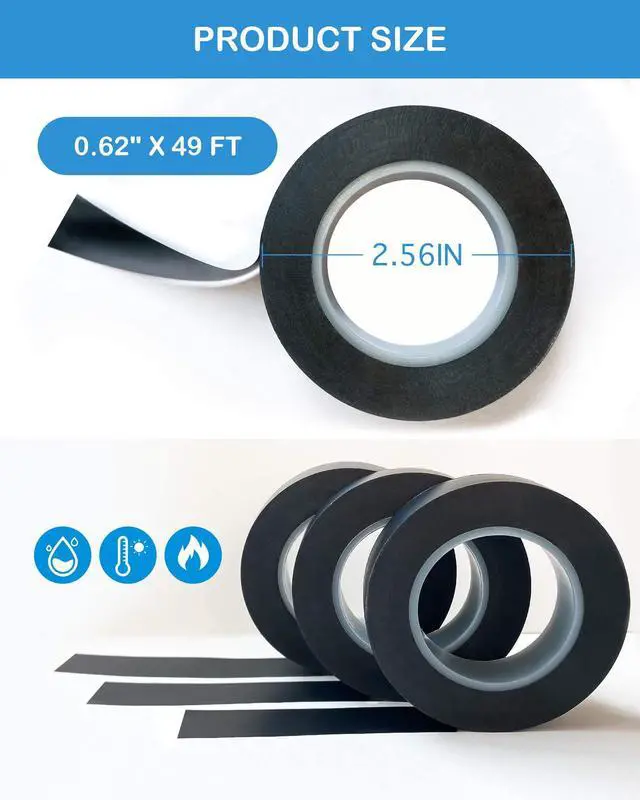 Alt view image 2 of 6 - 3pcs Electrical Tape, Premium Black Electrical Tape, Flame Retardant Indoor Outdoor High Temperature Resistance Electric Tape, 0.62 in X 50 ft.