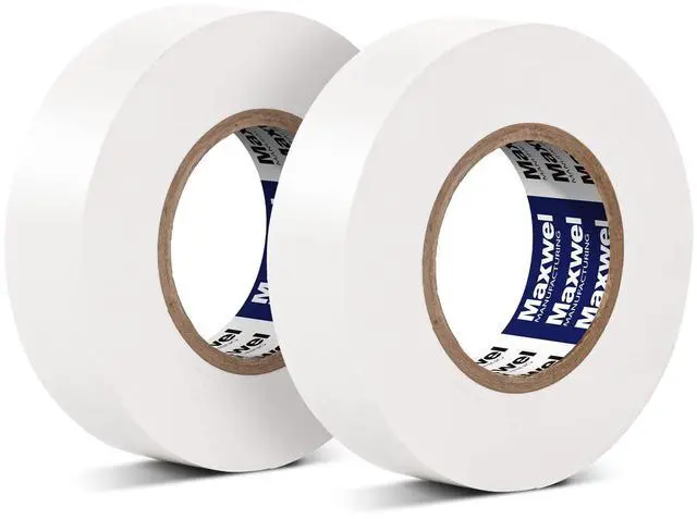 Main image of White Electrical Tape Vinyl - 3/4 Inch 65 Feet Professional Insulating PVC Electric Tape Flame Retardant Waterproof For All Weather Under 600V Home Outdoor Indoor Wire Insulation Use 2 Rolls Packed