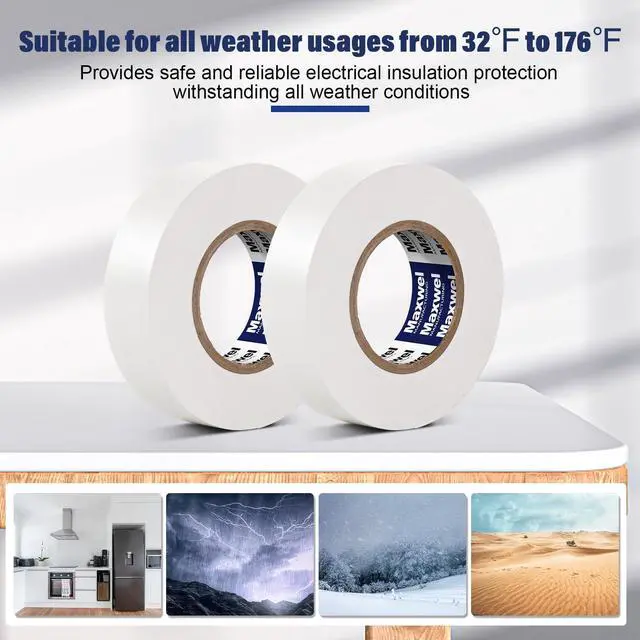 Alt view image 5 of 6 - White Electrical Tape Vinyl - 3/4 Inch 65 Feet Professional Insulating PVC Electric Tape Flame Retardant Waterproof For All Weather Under 600V Home Outdoor Indoor Wire Insulation Use 2 Rolls Packed