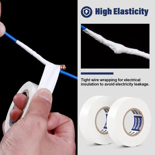 Alt view image 3 of 6 - White Electrical Tape Vinyl - 3/4 Inch 65 Feet Professional Insulating PVC Electric Tape Flame Retardant Waterproof For All Weather Under 600V Home Outdoor Indoor Wire Insulation Use 2 Rolls Packed