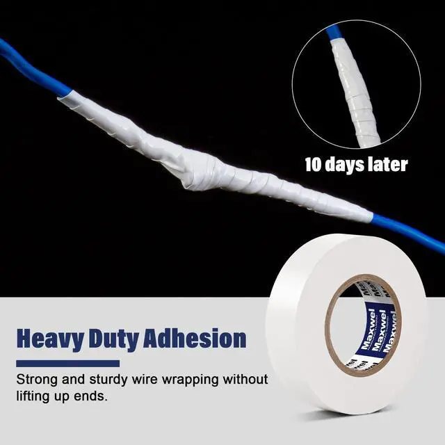 Alt view image 4 of 6 - White Electrical Tape Vinyl - 3/4 Inch 65 Feet Professional Insulating PVC Electric Tape Flame Retardant Waterproof For All Weather Under 600V Home Outdoor Indoor Wire Insulation Use 2 Rolls Packed