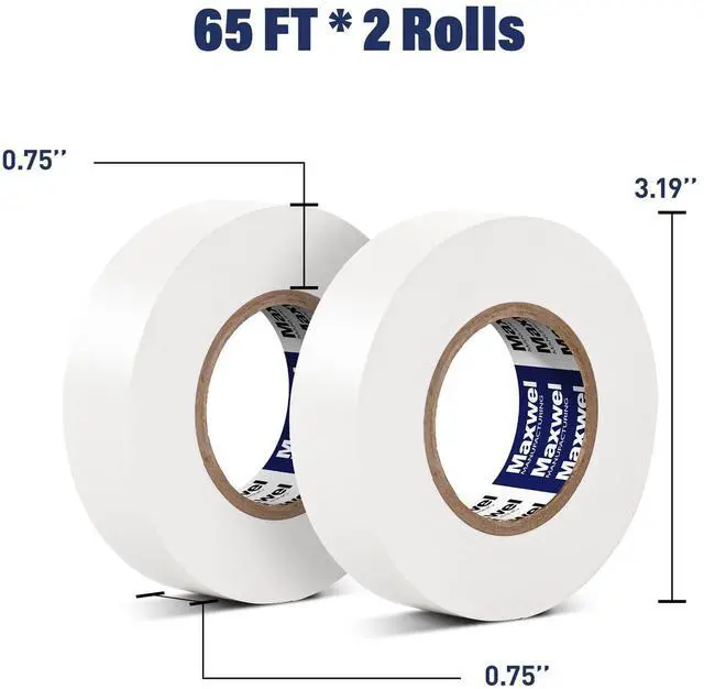 Alt view image 6 of 6 - White Electrical Tape Vinyl - 3/4 Inch 65 Feet Professional Insulating PVC Electric Tape Flame Retardant Waterproof For All Weather Under 600V Home Outdoor Indoor Wire Insulation Use 2 Rolls Packed