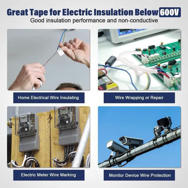 Alt view image 2 of 6 - White Electrical Tape Vinyl - 3/4 Inch 65 Feet Professional Insulating PVC Electric Tape Flame Retardant Waterproof For All Weather Under 600V Home Outdoor Indoor Wire Insulation Use 2 Rolls Packed