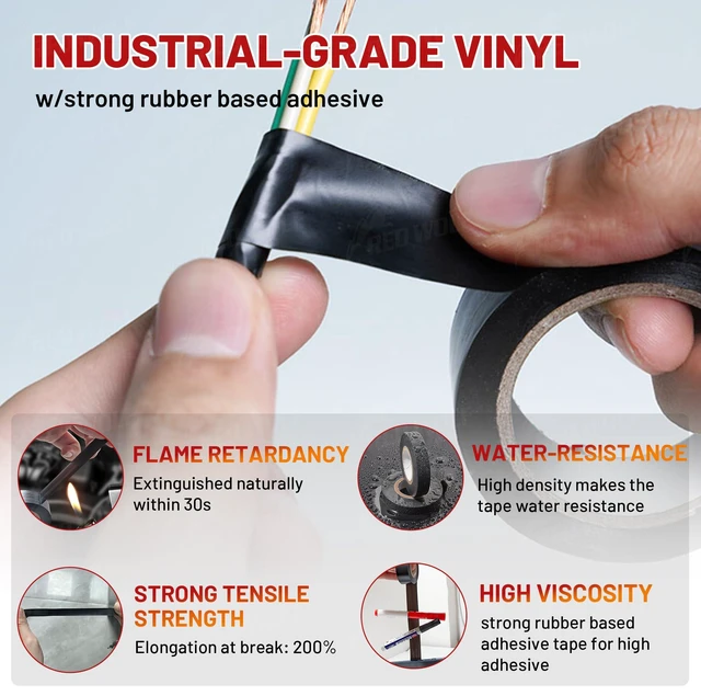 Alt view image 4 of 7 - 1" x 66Ft Vinyl Electrical Tape 5 Roll, UL CSA Listed PVC Electric Tape 7 Mil Thick Flame Retardant Strong Rubber Based Adhesive Tape Rated 600V for Electrical Automotive Application
