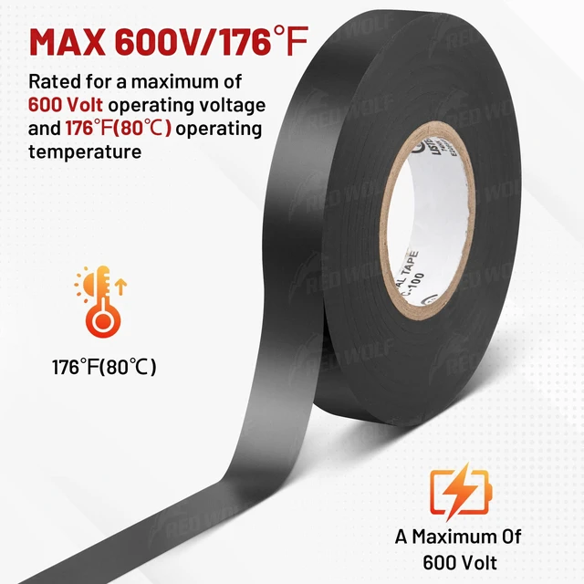 Alt view image 5 of 7 - 1" x 66Ft Vinyl Electrical Tape 5 Roll, UL CSA Listed PVC Electric Tape 7 Mil Thick Flame Retardant Strong Rubber Based Adhesive Tape Rated 600V for Electrical Automotive Application