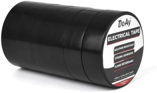 Alt view image 3 of 7 - 6 Pack Black Electrical Tape - Waterproof PVC Tape 0.75 Inch Wide - Weather Resistant, Strong Adhesive, Flame Retardant - High Temp Vinyl Tape for Indoor & Outdoor Use - 180 Feet Total