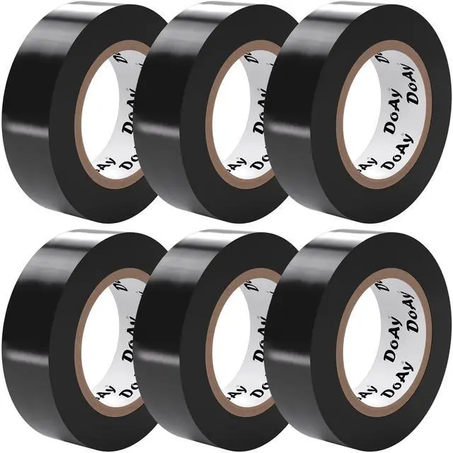 Main image of 6 Pack Black Electrical Tape - Waterproof PVC Tape 0.75 Inch Wide - Weather Resistant, Strong Adhesive, Flame Retardant - High Temp Vinyl Tape for Indoor & Outdoor Use - 180 Feet Total