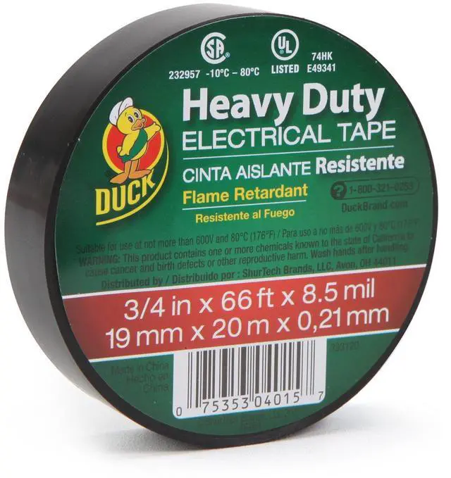 Main image of Brand Heavy Duty Electrical Tape, 0.75-Inch x 66-Feet, Single Wrapped Roll, Black (393120)