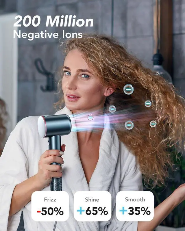 Alt view image 3 of 7 - Hair Dryer with Diffuser for Women, Christmas Gifts, 1500W Blow Dryer for Curly Hair with 110,000 RPM High-Speed & 200 Million Neg Ions, Travel Hairdryer Blowdryer, Secadora de Pelo para Mujer