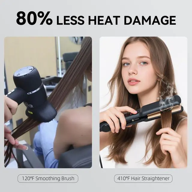 Alt view image 3 of 7 - Hair Dryer with Smoothing Brush,160000RPM High Speed Blow Dryer,Negative Ionic Care Hair Dryer,Fast Drying Less Heat Damage Blow Dryer,Thermo-Control Low Noise with Diffuser, Black