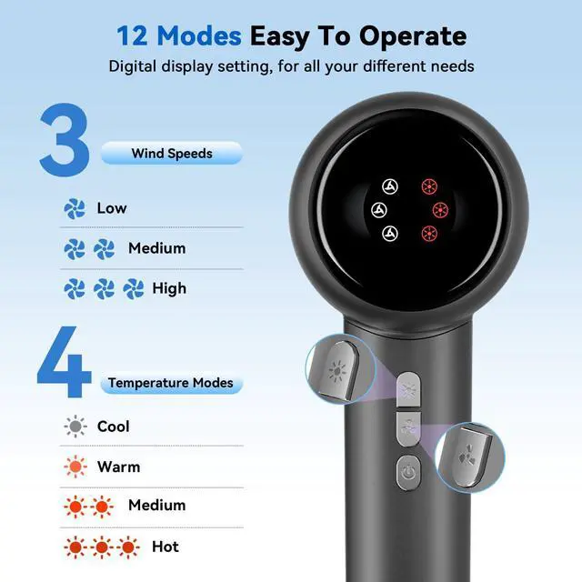Alt view image 7 of 7 - Hair Dryer with Smoothing Brush,160000RPM High Speed Blow Dryer,Negative Ionic Care Hair Dryer,Fast Drying Less Heat Damage Blow Dryer,Thermo-Control Low Noise with Diffuser, Black