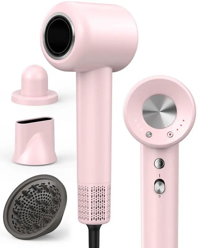 Main image of High Speed Ionic Professional Hair Blow Dryer,160000 RPM Powerful Fast Drying Travel Hairdryer Blowdryer with Magnetic Diffuser, Concentrator Nozzle & Wall Mount Bracket, 3 Speeds & 4 Temps, Pink