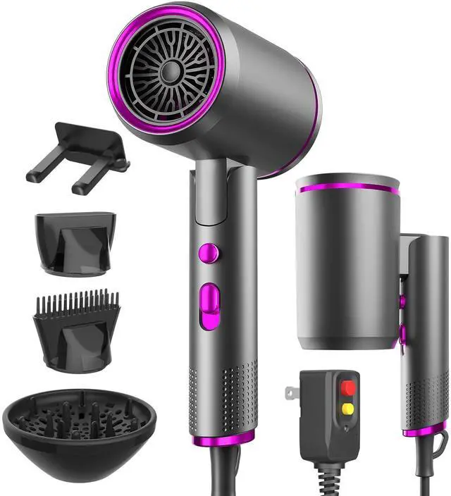 Main image of Foldable Portable Ionic Hair Dryer 1600W - Compact Mini Blow Dryer with Diffuser, Concentrator & Comb Nozzle, Intelligent Temperature Control, Low Noise for Home, Salon & Travel (Grey)