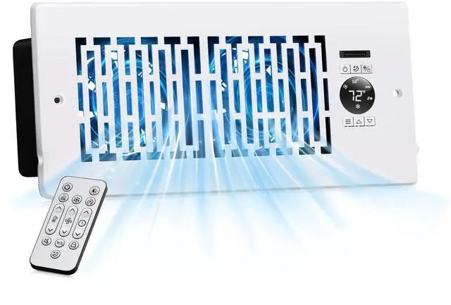 Main image of Smart Register Booster Fan Fits 4" x 10" Register Holes, 10-Speed Quiet Vent Fan Booster, Smart Thermostat Control for Improves Heating and Cooling with Remote for Floor or Wall Vents