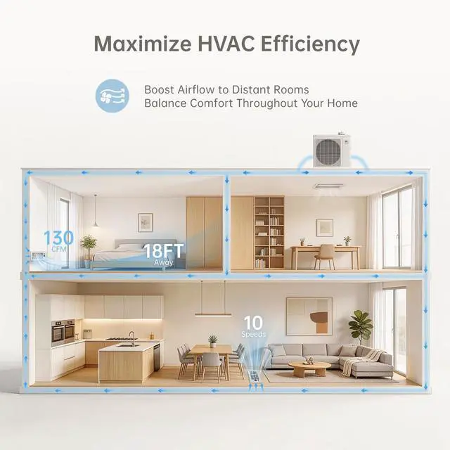Alt view image 5 of 7 - Smart Register Booster Fan Fits 4" x 10" Register Holes, 10-Speed Quiet Vent Fan Booster, Smart Thermostat Control for Improves Heating and Cooling with Remote for Floor or Wall Vents