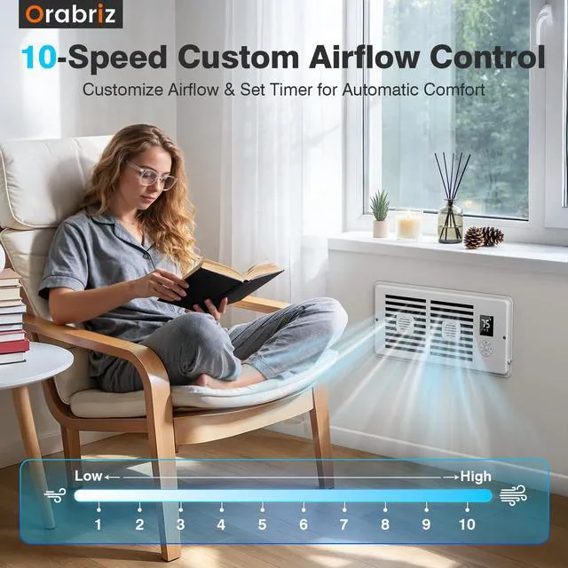 Alt view image 5 of 6 - AC Vent Booster Fan 4" x 10" Register, Improves Room Airflow, 2Pack Quiet 10-Speed Air Booster with Thermostat Control, Remote & LCD Display, Aroma Pad Slot