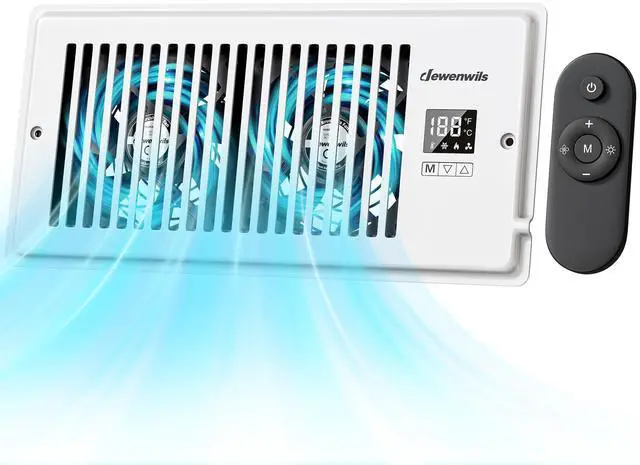 Main image of 4'' x 10'' Quiet Register Booster Fan with Remote Control & Smart Intelligent Thermostat, 5-Speed Vent Fan Booster, Enhances AC Heating & Cooling Airflow for Floor, Wall, White