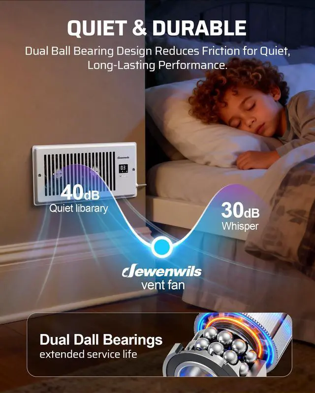 Alt view image 4 of 7 - 4'' x 10'' Quiet Register Booster Fan with Remote Control & Smart Intelligent Thermostat, 5-Speed Vent Fan Booster, Enhances AC Heating & Cooling Airflow for Floor, Wall, White