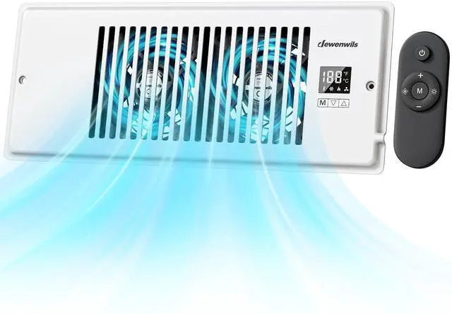 Main image of 4'' x 12'' Quiet Register Booster Fan with Remote Control & Smart Intelligent Thermostat, 5-Speed Vent Fan Booster, Enhances AC Heating & Cooling Airflow for Floor, Wall, White