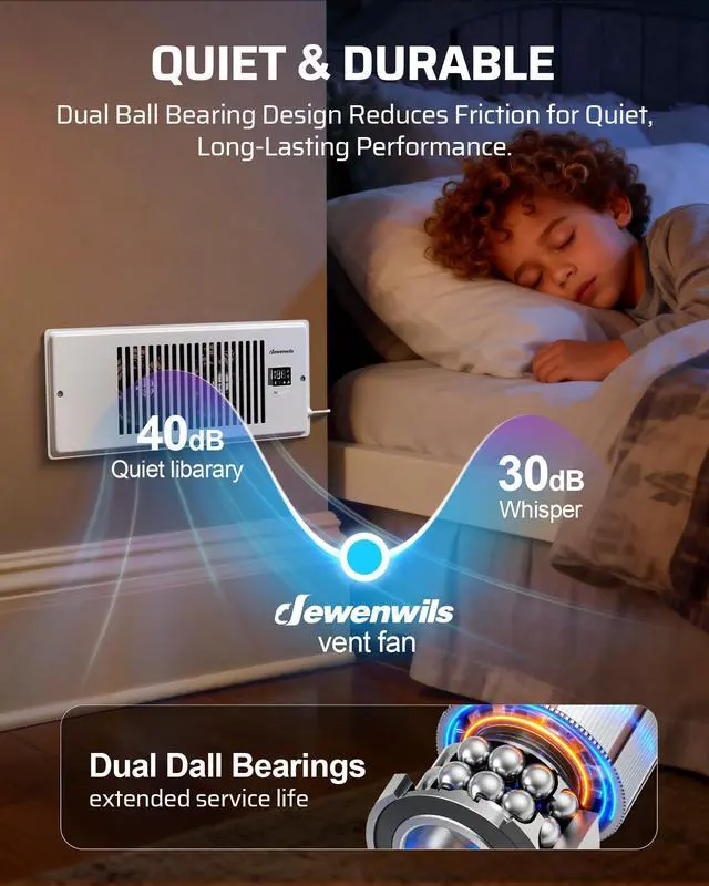Alt view image 4 of 7 - 4'' x 12'' Quiet Register Booster Fan with Remote Control & Smart Intelligent Thermostat, 5-Speed Vent Fan Booster, Enhances AC Heating & Cooling Airflow for Floor, Wall, White