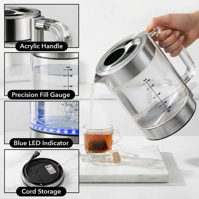 Alt view image 5 of 7 - 1.7L Double Wall Glass Electric Kettle Water Boiler, Silver KG912S