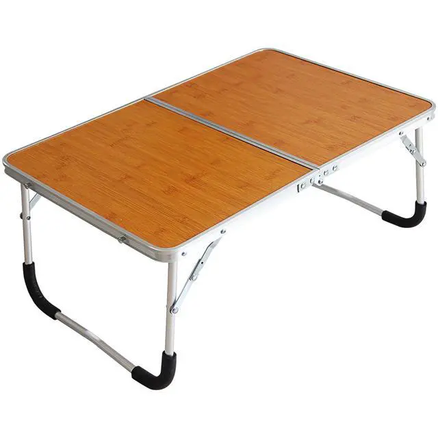 Alt view image 7 of 7 - Foldable Laptop Table, Bed Desk, Breakfast Serving Bed Tray, Portable Mini Picnic Table & Ultra Lightweight, Folds in Half with Inner Storage Space (Bamboo Wood Grain)