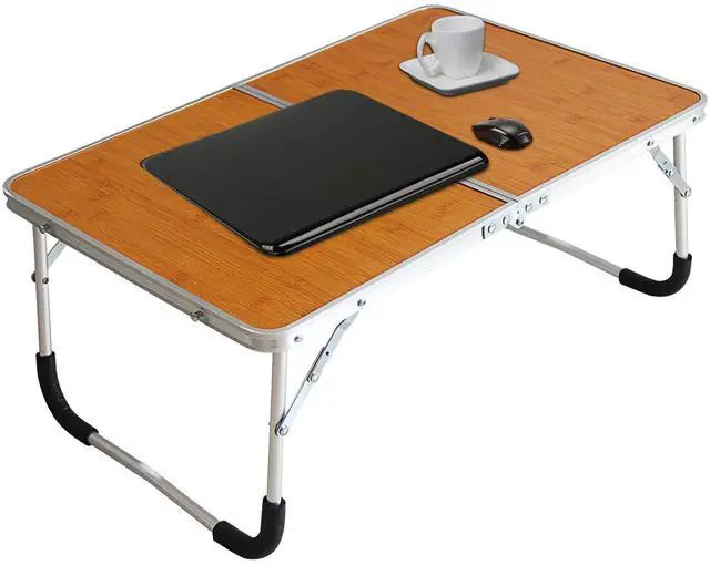 Main image of Foldable Laptop Table, Bed Desk, Breakfast Serving Bed Tray, Portable Mini Picnic Table & Ultra Lightweight, Folds in Half with Inner Storage Space (Bamboo Wood Grain)