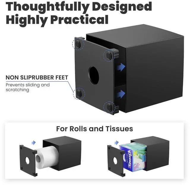 Alt view image 4 of 6 - Tissue Box Cover, Square Modern Facial Acrylic Tissue Holder Napkin Dispenser Accessories for Bathroom Vanity Countertop,Bedroom Dresser,Night Stand,Desk,Office (Black)