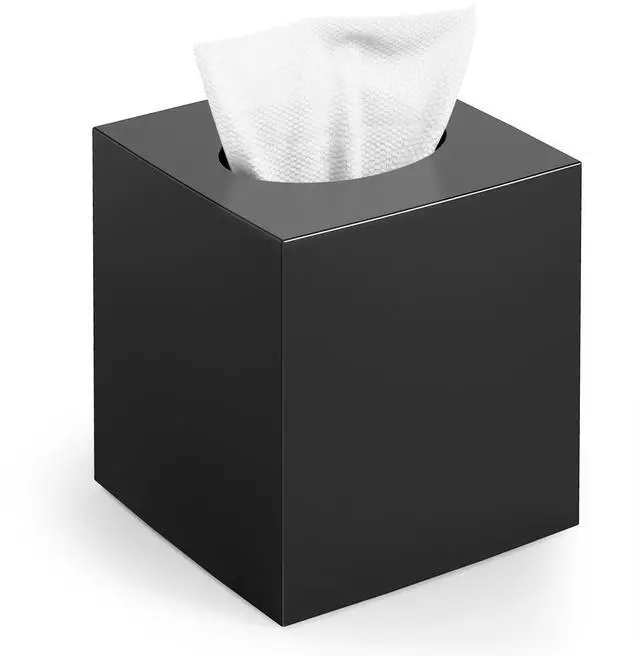 Main image of Tissue Box Cover, Square Modern Facial Acrylic Tissue Holder Napkin Dispenser Accessories for Bathroom Vanity Countertop,Bedroom Dresser,Night Stand,Desk,Office (Black)