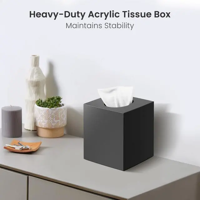 Alt view image 6 of 6 - Tissue Box Cover, Square Modern Facial Acrylic Tissue Holder Napkin Dispenser Accessories for Bathroom Vanity Countertop,Bedroom Dresser,Night Stand,Desk,Office (Black)
